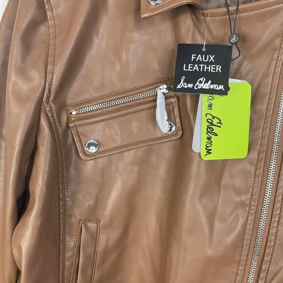 Sam Edelman Women's XL Brown Vegan Leather Moto Jacket Biker Motorcycle - Picture 3 of 13
